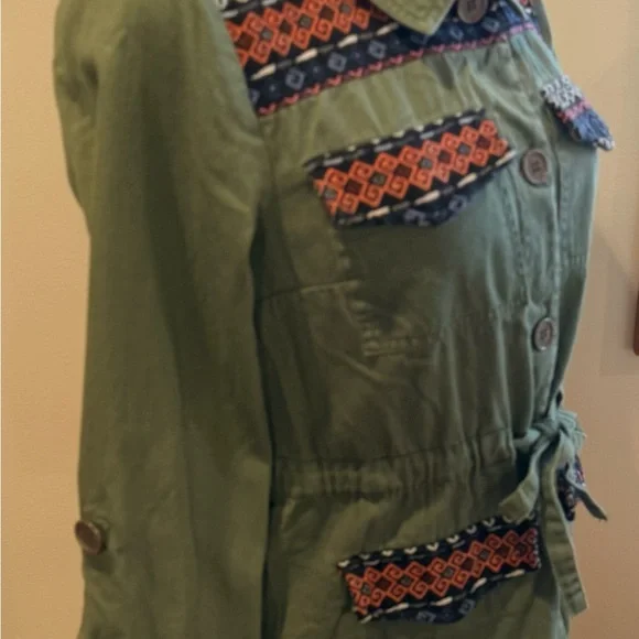 Modcloth Olive/ Army Green Utility Jacket with Patterned Accents Tag Size Medium - Picture 6 of 15